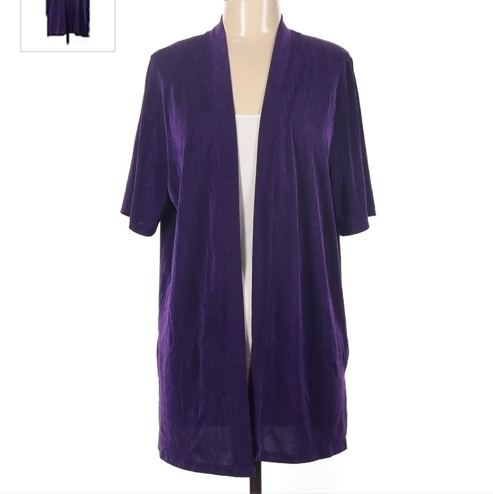 Vintage C.O.C. Long Purple Duster Short Sleeve Cardigan Women's Medium M Kimono